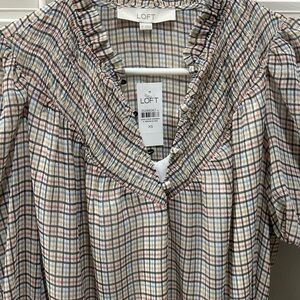 LOFT Women's Ruffled Plaid Blouse - Multicolor